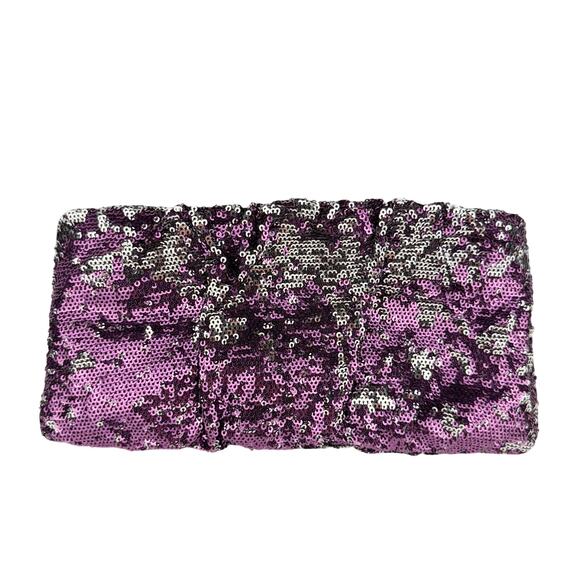 Steve Madden Purple Silver Revisable Sequin Zipper Formal Clutch Bag Purse Y2K - Picture 1 of 8